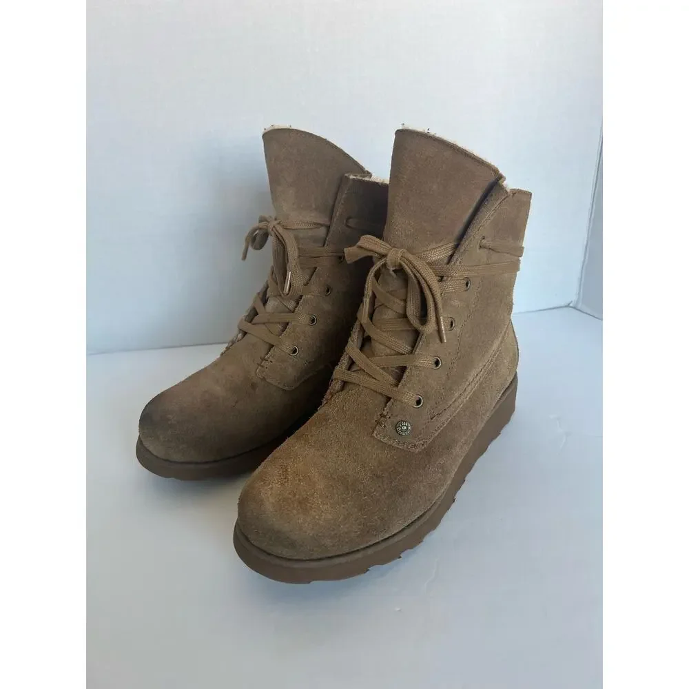 Bearpaw Krista Hickory Distressed‎ Brown Suede Leather Sheepskin Footbed Sz 9.5